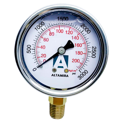MANOMETRO GLICERINA ALTAMIRA 0-3000 PSI CONEXION EN BASE