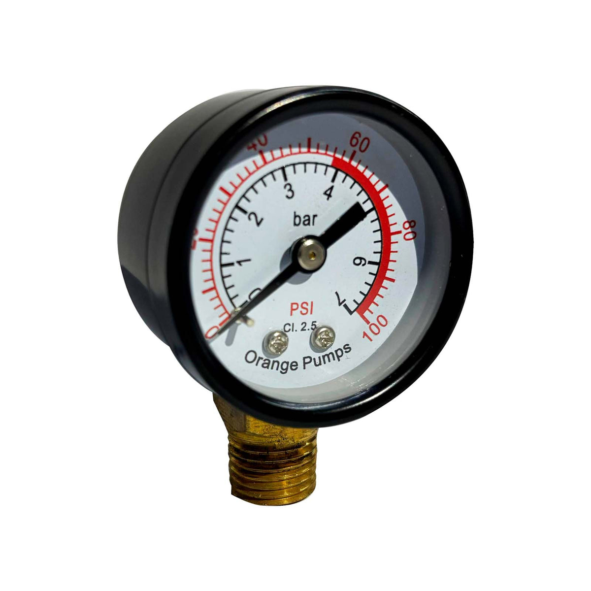 MANOMETRO SECO ORANGE PUMPS 0-100PSI CONEXION EN BASE