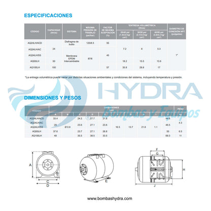 TANQUE PRECARGADO HORIZONTAL AQUAPAK 50L