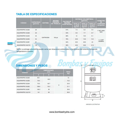 TANQUE PRECARGADO VERTICAL AQUAPAK 34 GALONES